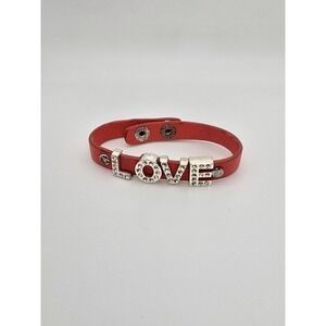 Vtg YIK FUNG Signed Red Leather & Rhinestone Slide Charm Bracelet FREE $HIPPING!